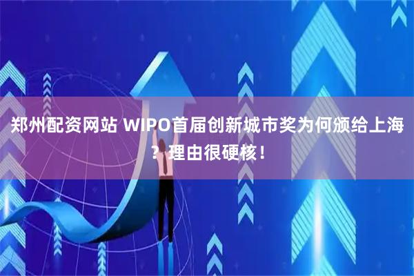 郑州配资网站 WIPO首届创新城市奖为何颁给上海？理由很硬核！